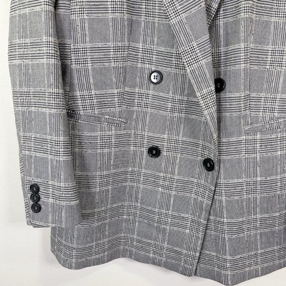 H&M Double-Breasted Black And White Career Long Line Plaid Blazer - Picture 8 of 15